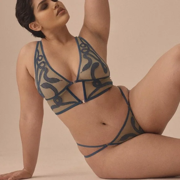 Thistle And Spire - SET Medusa Snake Serpent Bralette + Thong Pacific Teal - 3X - Picture 1 of 12